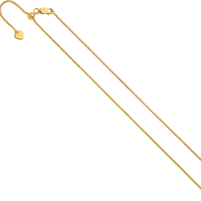 925 Sterling Silver Gold Plated Adjustable 1.25mm Round Box Link Chain Necklace