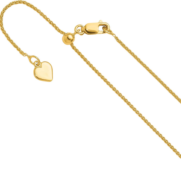 925 Sterling Silver Gold Plated Adjustable 1mm Spiga Wheat Link Chain Necklace