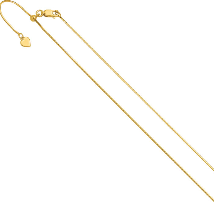 925 Sterling Silver Gold Plated Adjustable 1mm Square Cubetto Omega Snake Chain Herringbone Necklace