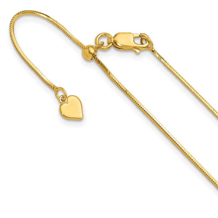 925 Sterling Silver Gold Plated Adjustable 1mm Square Cubetto Omega Snake Chain Herringbone Necklace