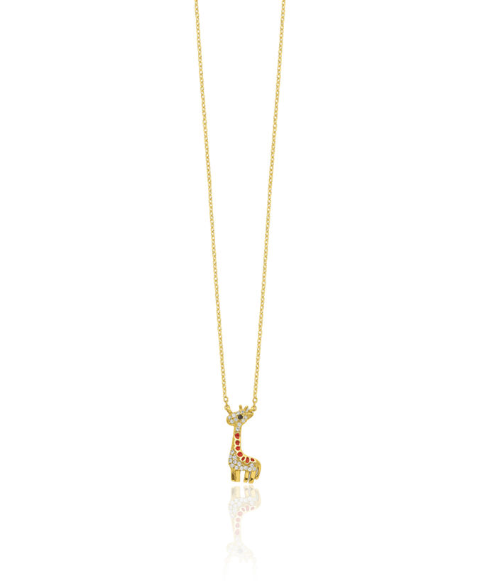 Sterling Silver CZ Black & White Giraffes Necklace