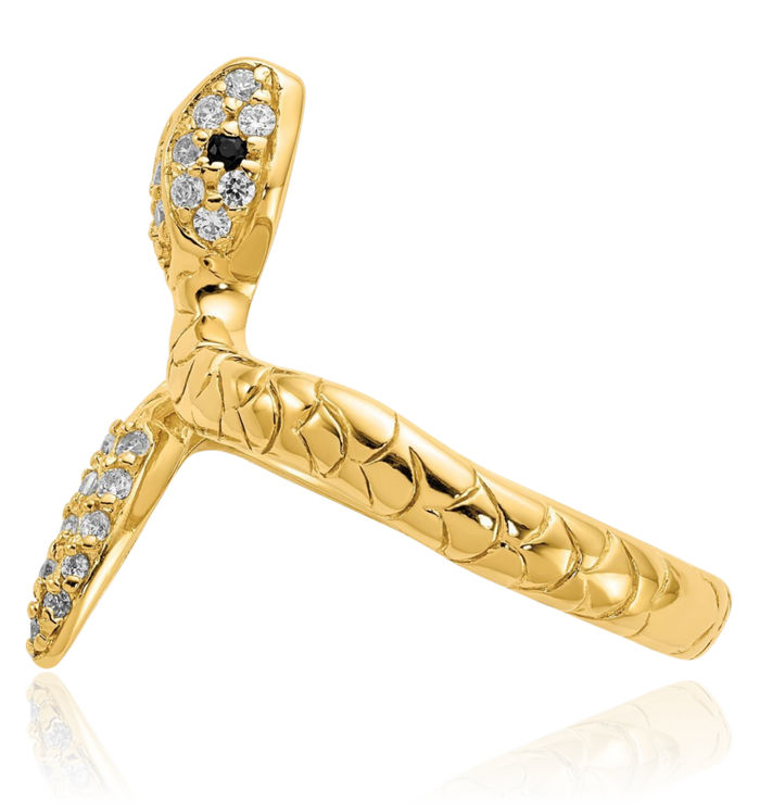 Sterling Silver Rose Gold-Plated Black And White CZ Snake Ring