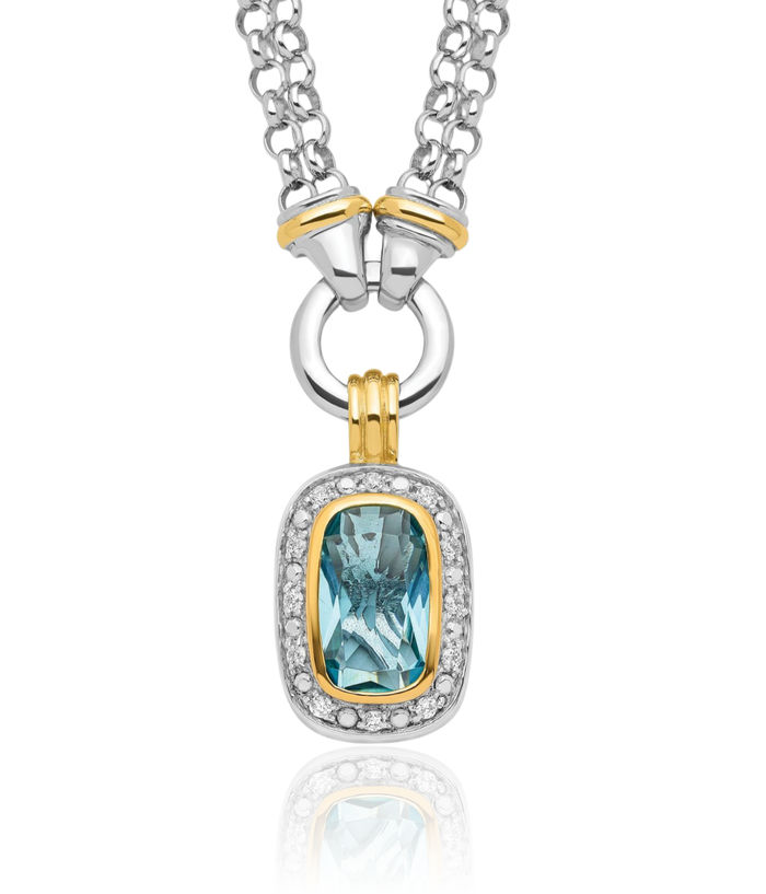 925 Sterling Silver Gold Plated Blue Cubic Zirconia CZ Necklace Chain