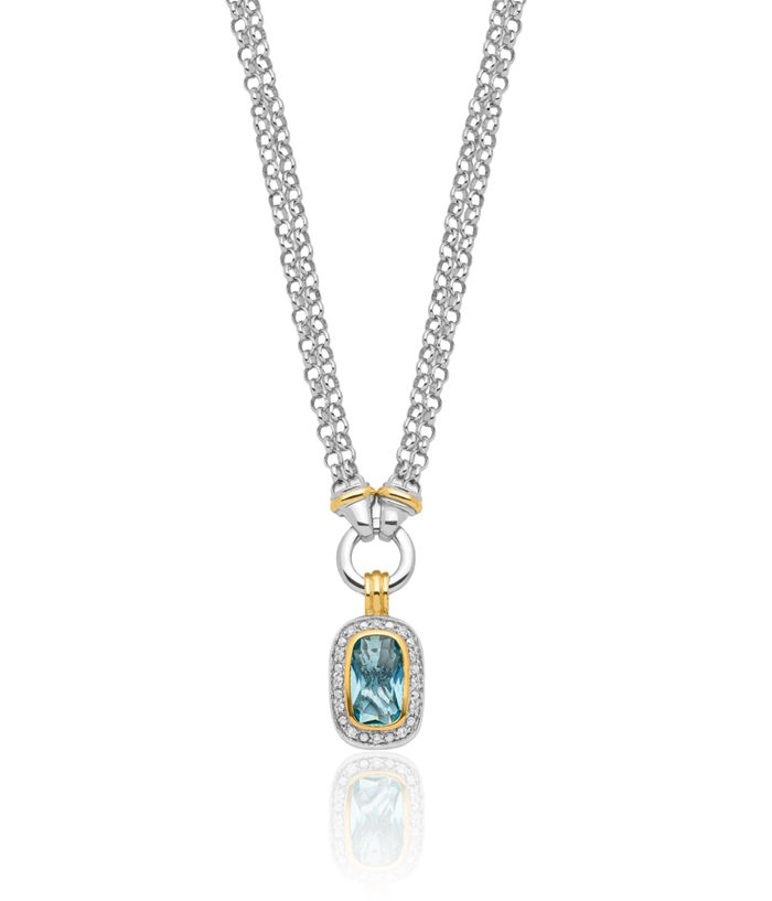 925 Sterling Silver Gold Plated Blue Cubic Zirconia CZ Necklace Chain