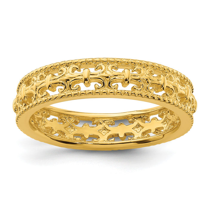 925 Sterling Silver Gold Carved Stackable Ring