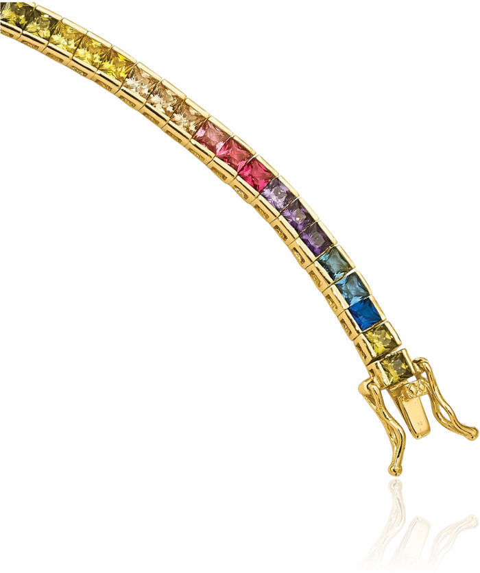 925 Sterling Silver Gold Plated Channel-set Multi-color Cubic Zirconia CZ Bangle Bracelet