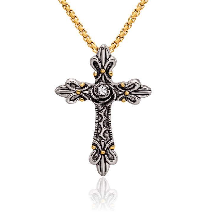 925 Sterling Silver Gold Plated Cubic Zirconia CZ Vintage Holy Cross Slide Necklace Religious Chain Pendant Jesus Christ Charm