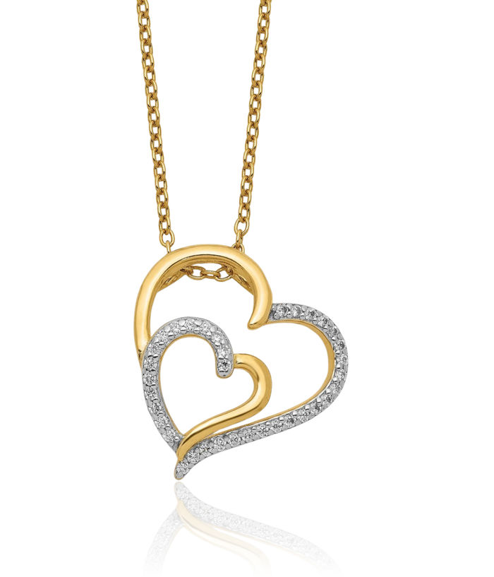 925 Sterling Silver Gold Plated Cubic Zirconia CZ Double Heart Necklace Love Pendant Friendship Charm Chain