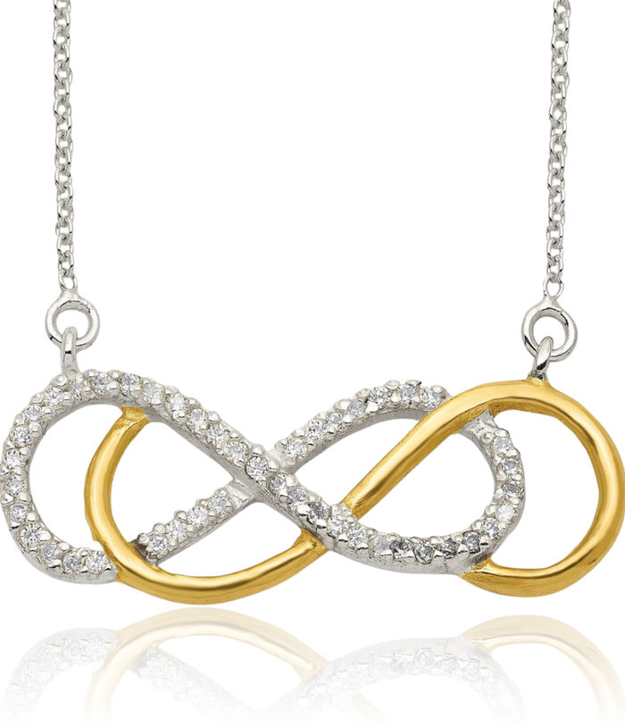 925 Sterling Silver Gold Plated Cubic Zirconia CZ Infinity Twisted Love Knot Symbol Chain Necklace