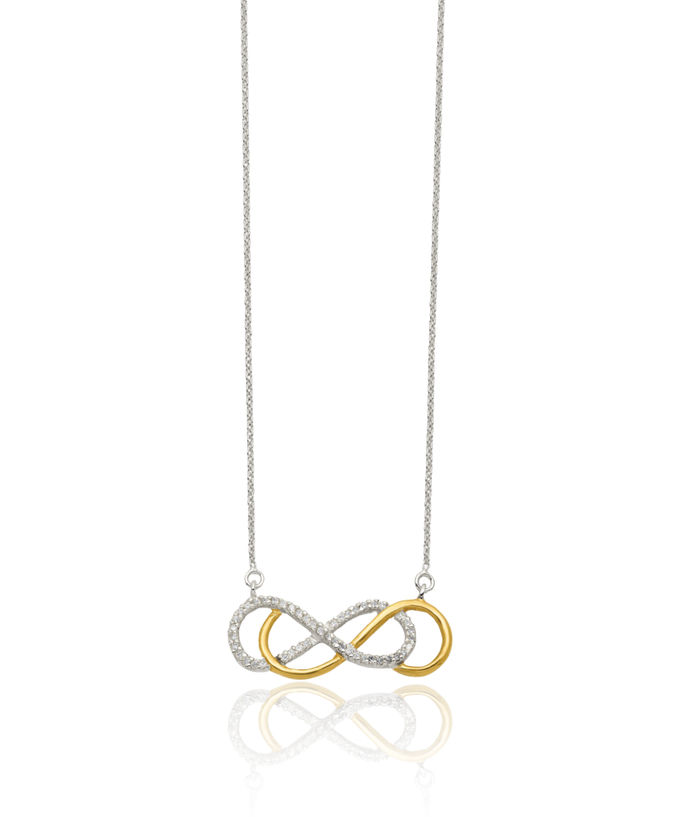 925 Sterling Silver Gold Plated Cubic Zirconia CZ Infinity Twisted Love Knot Symbol Chain Necklace