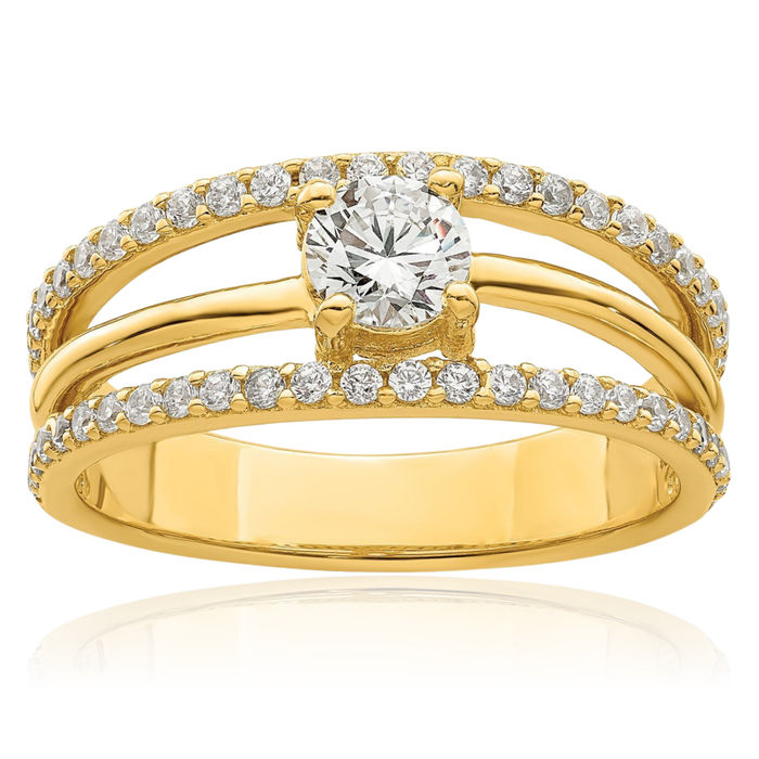 925 Sterling Silver Gold Plated Cubic Zirconia CZ Ring