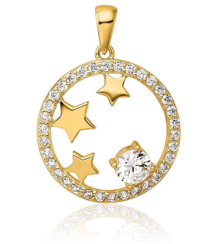 925 Sterling Silver Gold Plated Cubic Zirconia CZ Stars Circle Round Necklace Chain Pendant Charm