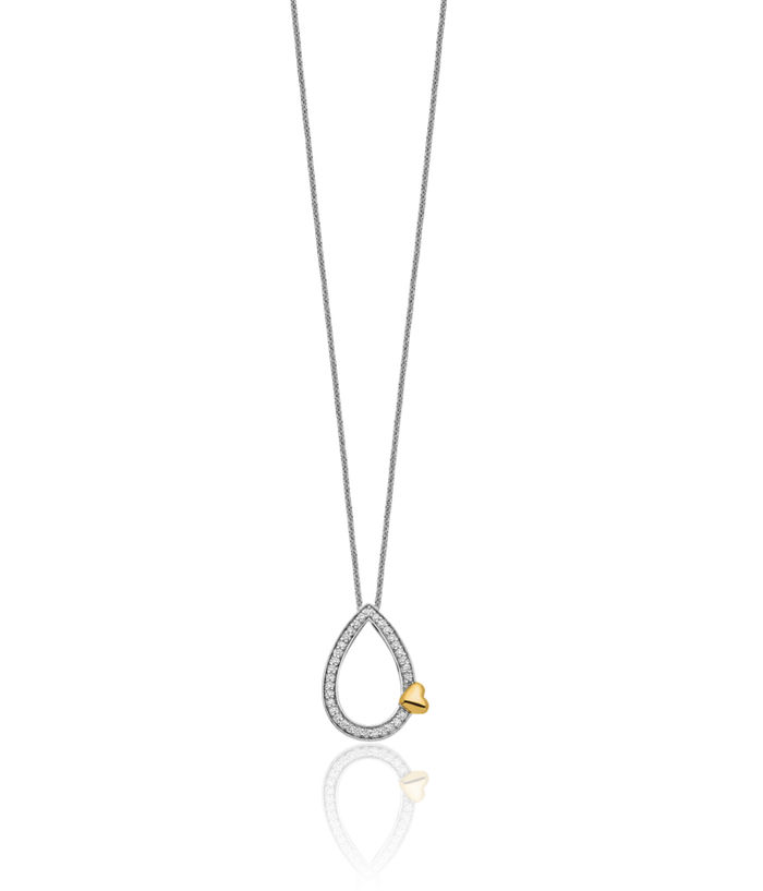 925 Sterling Silver Gold Plated Cubic Zirconia CZ Tear of Love Necklace Chain