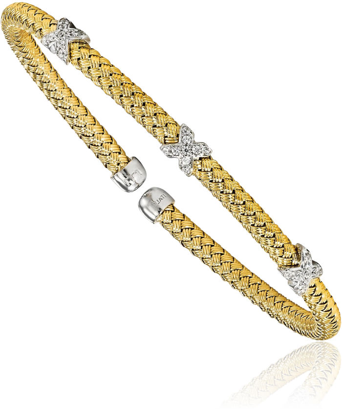 925 Sterling Silver Gold Plated Cubic Zirconia CZ Woven Cuff Bracelet