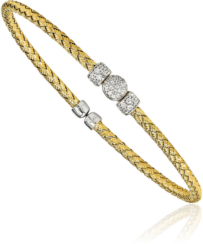 925 Sterling Silver Gold Plated Cubic Zirconia CZ Woven Cuff Bracelet