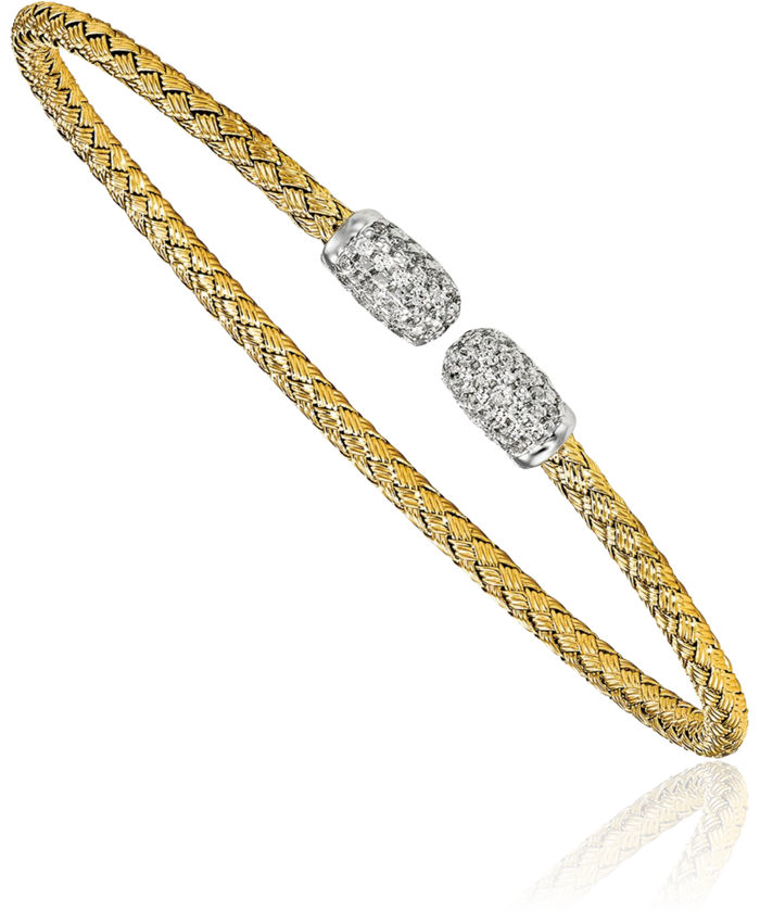 925 Sterling Silver Gold Plated Cubic Zirconia CZ Woven Cuff Bracelet