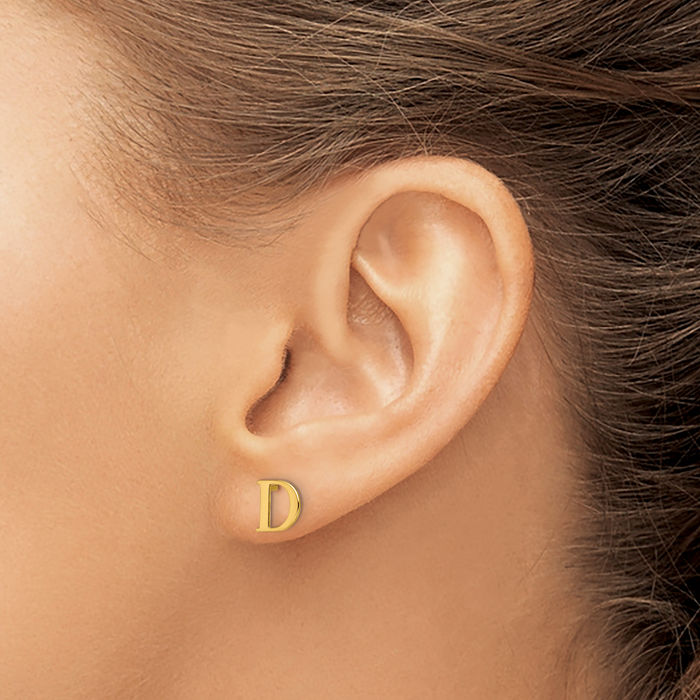 925 Sterling Silver Gold Plated Dainty Letter D Initial Name Monogram Stud Earrings