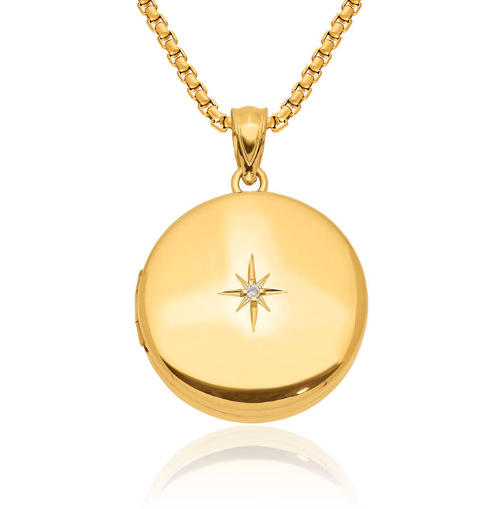 925 Sterling Silver Gold Plated Diamond Round Personalized Photo Locket Necklace Picture Pendant Charm