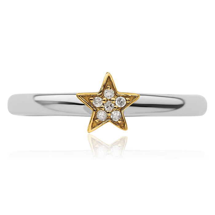 925 Sterling Silver Gold Plated Diamond Star Stacking Ring