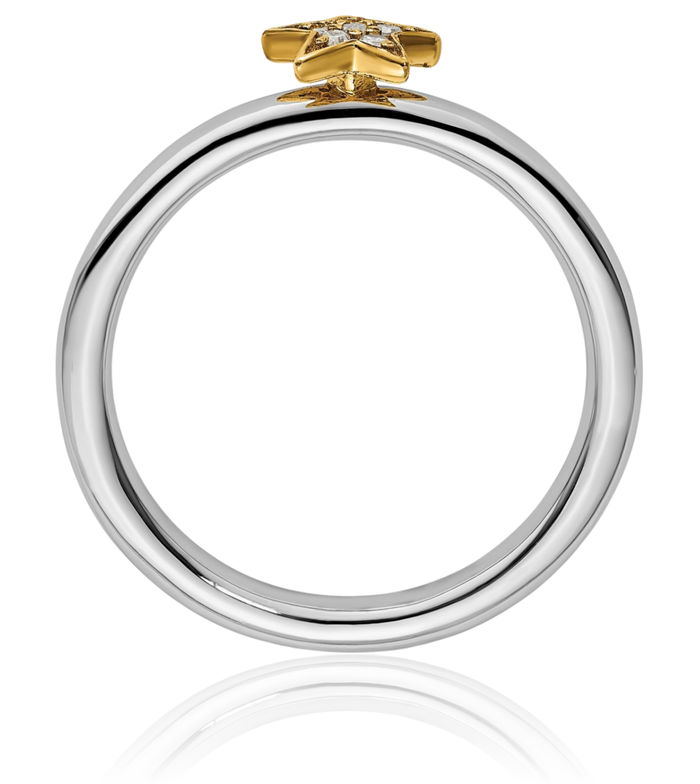 925 Sterling Silver Gold Plated Diamond Star Stacking Ring