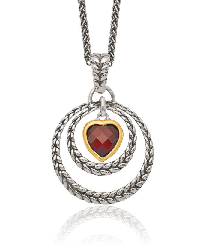 925 Sterling Silver Gold Plated Vintage Red Garnet Heart Chain Necklace Gemstone Pendant Charm