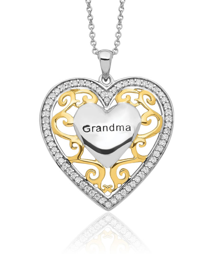 925 Sterling Silver Gold Plated Grandma Heart Chain Necklace