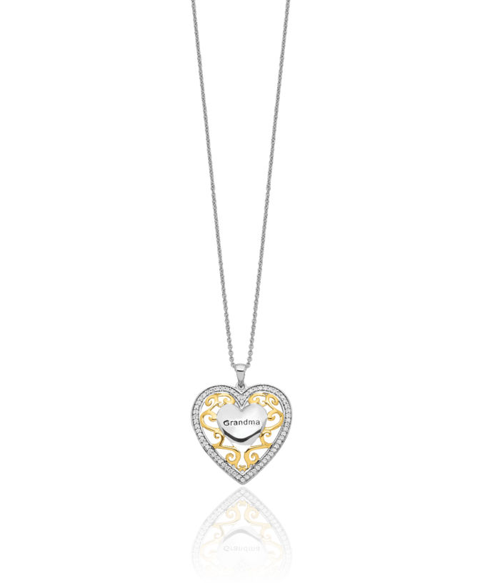 925 Sterling Silver Gold Plated Grandma Heart Chain Necklace