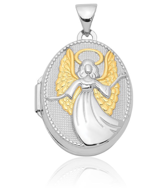 925 Sterling Silver Gold Plated Guardian Angel Wings Oval Personalized Photo Locket Necklace Picture Pendant Charm