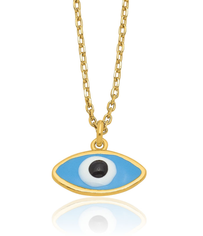 925 Sterling Silver Gold Plated Hamsa Hand of Fatima Evil Eye Protection Good Luck Blue Necklace Chain