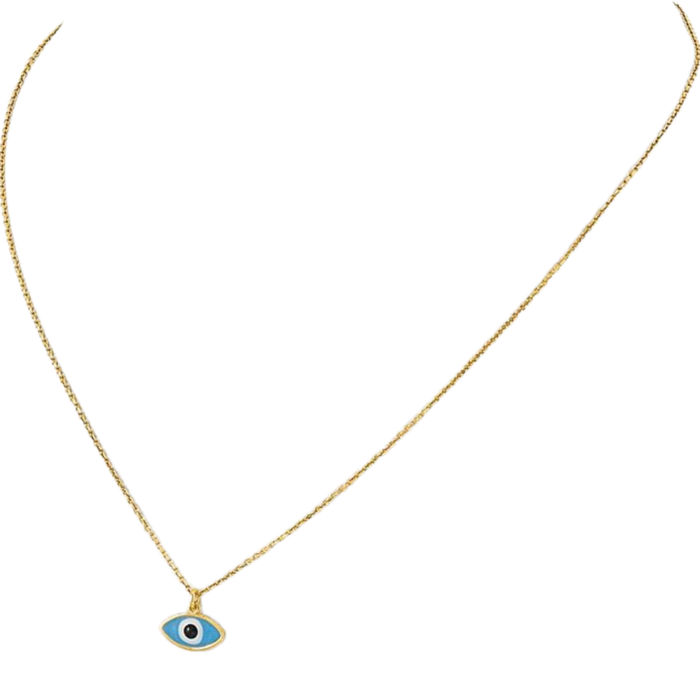 925 Sterling Silver Gold Plated Hamsa Hand of Fatima Evil Eye Protection Good Luck Blue Necklace Chain