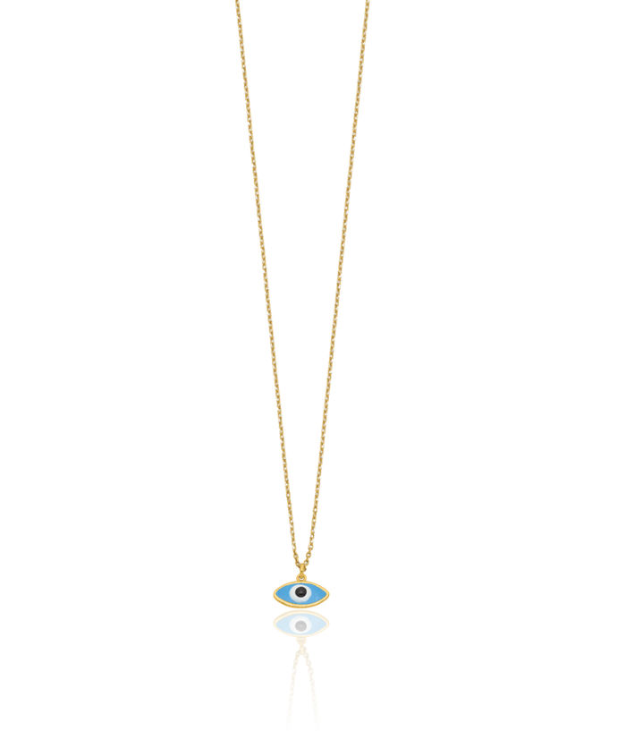 925 Sterling Silver Gold Plated Hamsa Hand of Fatima Evil Eye Protection Good Luck Blue Necklace Chain