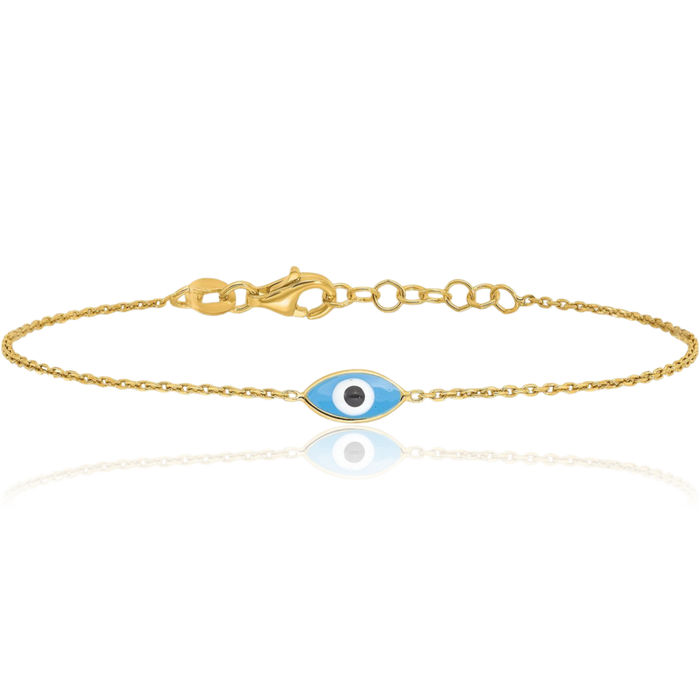 925 Sterling Silver Gold Plated Hamsa Hand of Fatima Evil Eye Protection Good Luck Blue Chain Charm Bracelet