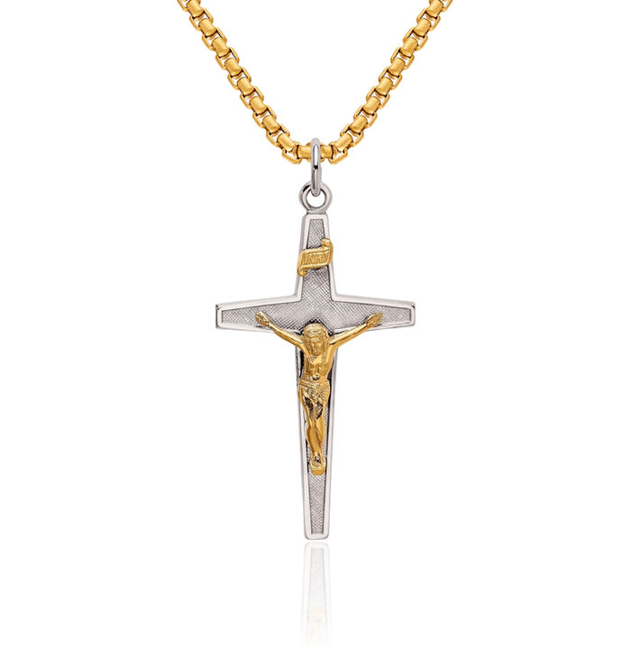 925 Sterling Silver Gold Plated Inri Lord Jesus Christ Crucifix Holy Cross Necklace Religious Chain Pendant Charm