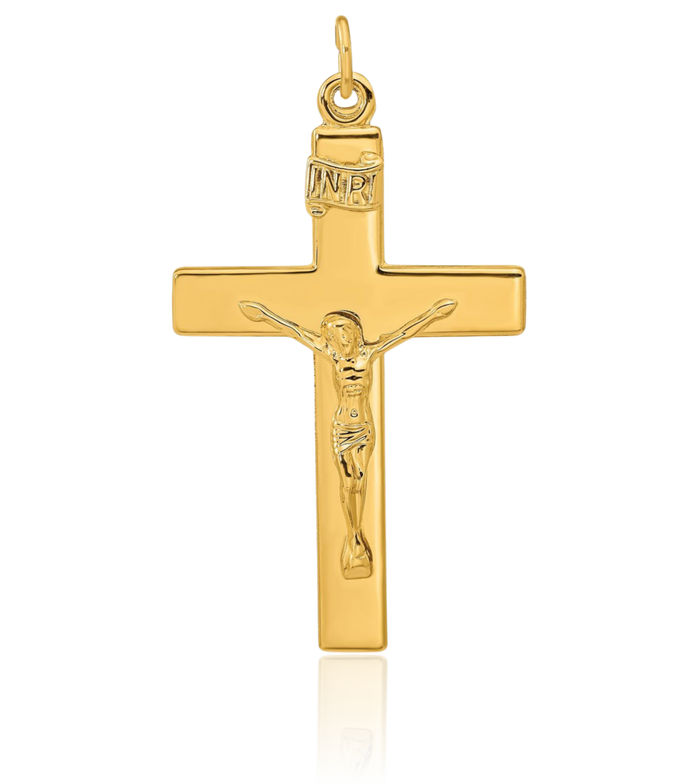 925 Sterling Silver Gold Plated Inri Lord Jesus Christ Crucifix Holy Cross Necklace Religious Chain Pendant Charm