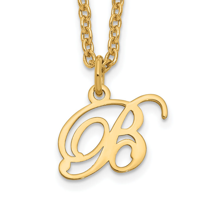 925 Sterling Silver Gold Plated Dainty Letter B Initial Name Monogram Necklace