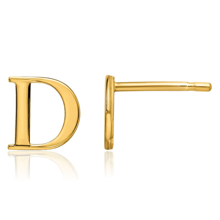 925 Sterling Silver Gold Plated Dainty Letter D Initial Name Monogram Stud Earrings