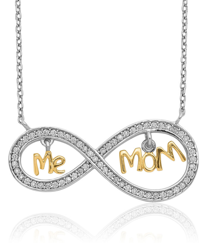 925 Sterling Silver Gold Plated Mom Me Cubic Zirconia CZ Infinity Twisted Love Knot Symbol Chain Necklace