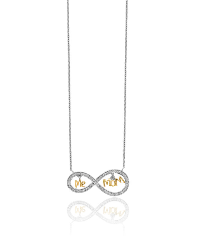 925 Sterling Silver Gold Plated Mom Me Cubic Zirconia CZ Infinity Twisted Love Knot Symbol Chain Necklace