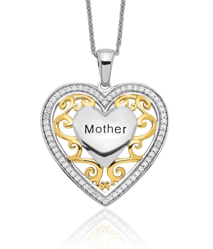 925 Sterling Silver Gold Plated Mother Heart Chain Necklace