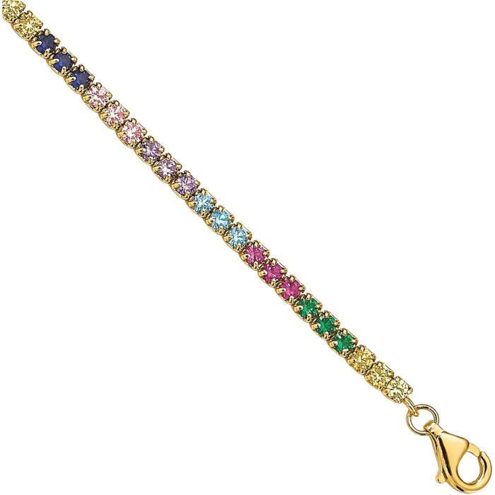 925 Sterling Silver Gold Plated Multi-color Cubic Zirconia CZ Chain Bracelet