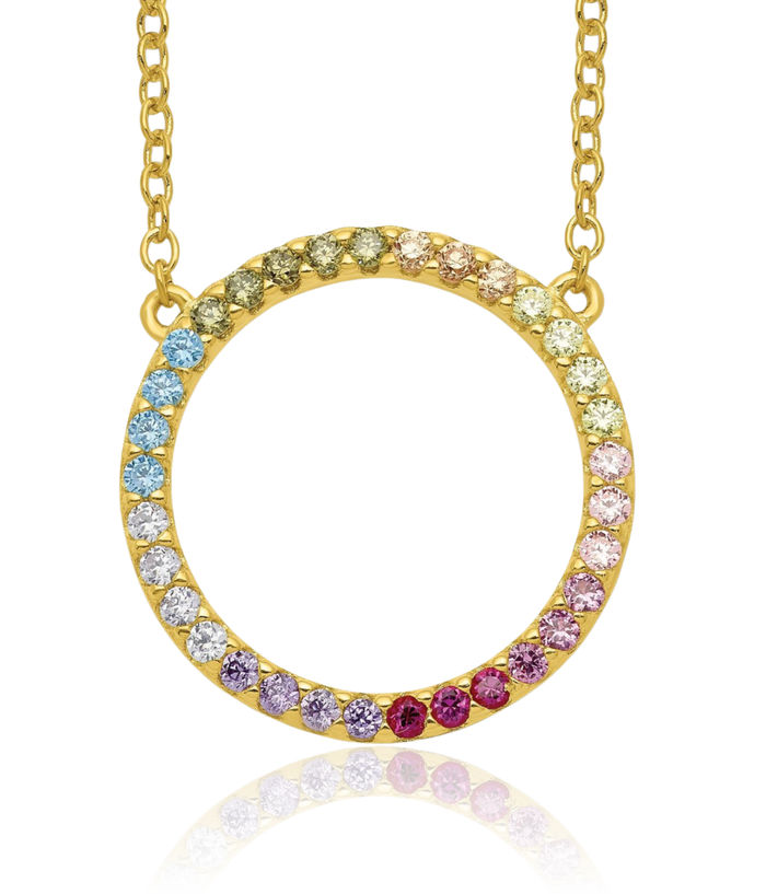 925 Sterling Silver Gold Plated Multi-color Cubic Zirconia CZ Circle Round Geometric Chain Necklace