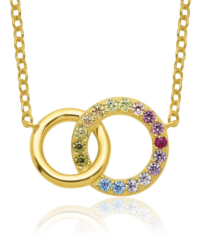 925 Sterling Silver Gold Plated Multi-color Cubic Zirconia CZ Circle Round Geometric Chain Necklace