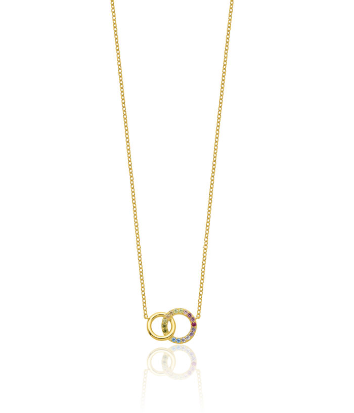 925 Sterling Silver Gold Plated Multi-color Cubic Zirconia CZ Circle Round Geometric Chain Necklace