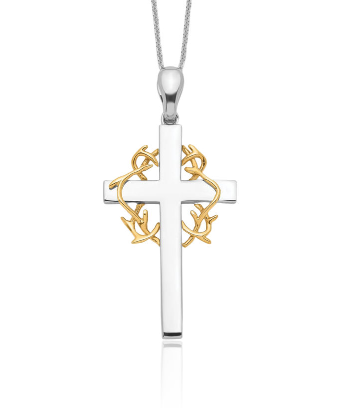 925 Sterling Silver Gold Plated No Greater Love Holy Cross Necklace Chain