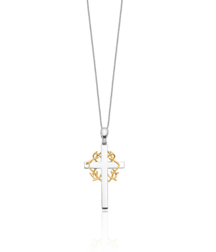 925 Sterling Silver Gold Plated No Greater Love Holy Cross Necklace Chain