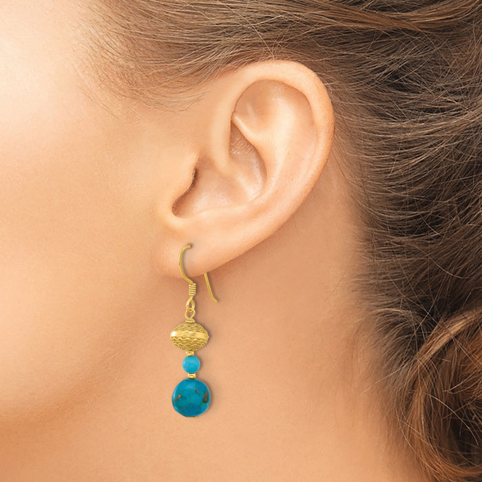 925 Sterling Silver Gold Plated Recon Cubic Zirconia CZ Blue Turquoise Drop Dangle Earrings