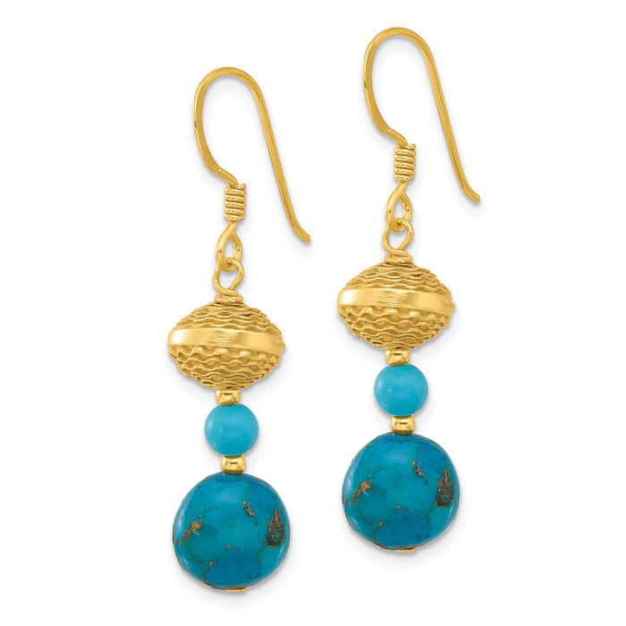 925 Sterling Silver Gold Plated Recon Cubic Zirconia CZ Blue Turquoise Drop Dangle Earrings