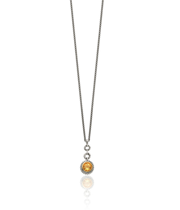 925 Sterling Silver Gold Plated Vintage Round Yellow Orange Citrine Chain Necklace Gemstone Pendant Charm