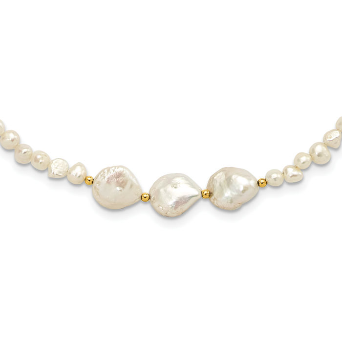 925 Sterling Silver Gold Plated Round Freshwater Cultured Pearl Necklace Chain