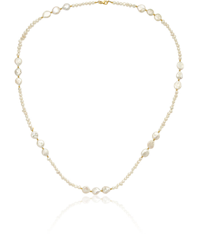 925 Sterling Silver Gold Plated Round Freshwater Cultured Pearl Necklace Chain